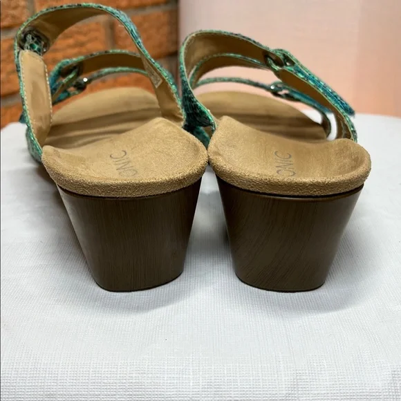 Vionic Dwyn strappy wedge slide sandals green snakeskin print 9 - Picture 5 of 9